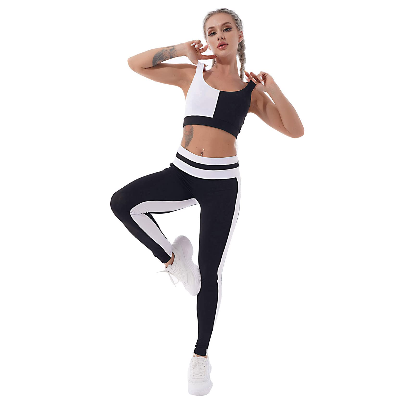 Womens 2Pcs Gym Activewear Crop Top with Yoga Leggings Workout Active Running Pants Sets