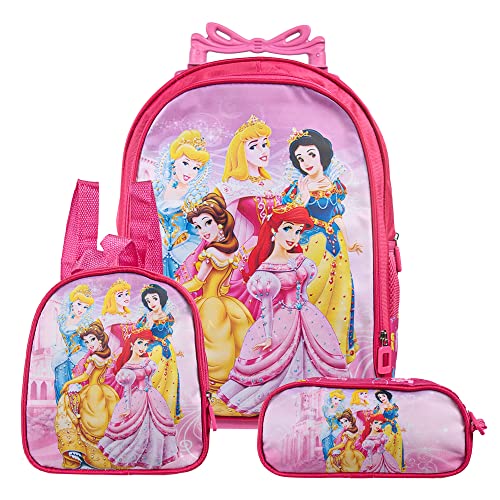 Kit Mochila Escolar Infantil Princesas Com Rodinhas