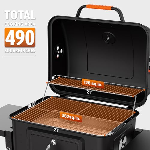 Image of KEYO GRILL 24-Inch Barrel Charcoal Grill, Dual Venting System Outdoor BBQ Grill with Height Adjustable Charcoal Pan, Foldable Side Tables Outdoor Large Barbecue Grills for Backyard and Camping.