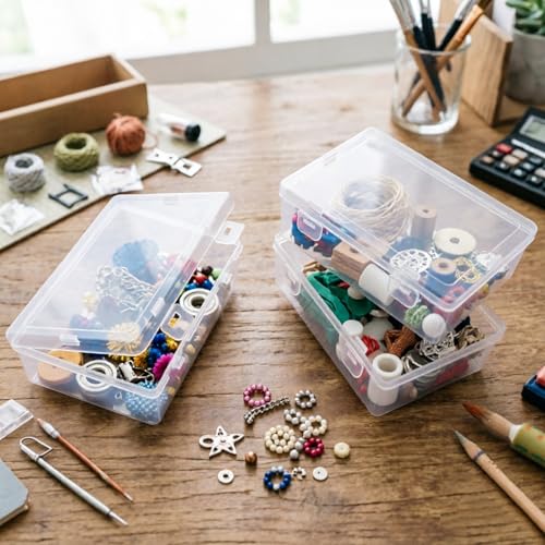Image of Rectangular Clear Plastic Storage Containers, 5x3.46x1.69in | 10 Pack, Hinged Lid, For Beads and Small Craft Items