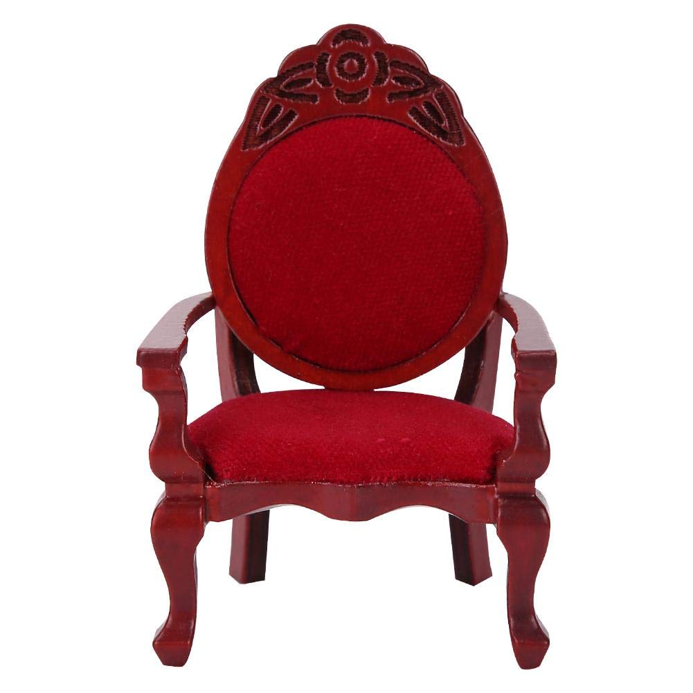 Zerodis 1:12 Dollhouse Miniature Furniture Vintage Wooden Carved Dining Chair Mini Doll House Decoration Accessories