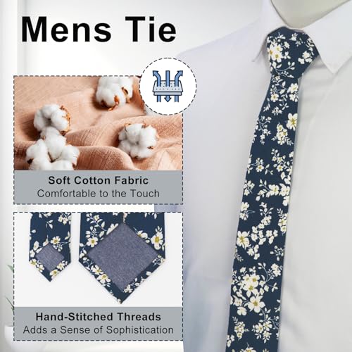 Image of Luckyvestir Ties for Men, Sage Green Cotton Floral Tie 2.76 inch Flower Printed Men's Neckties for Wedding /Groomsmen /Suit /Party