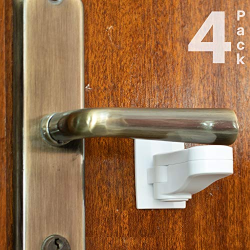 Child Proof Door Lever Lock (4-Pack) - Door Handle Lock - 3M Adhesive