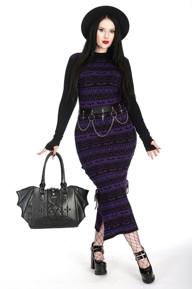 Banned Schwarze Gothic-Handtasche mit Fledermausflügel, Halloween-Wappen, Vampir, Alt-Stil, Handtasche