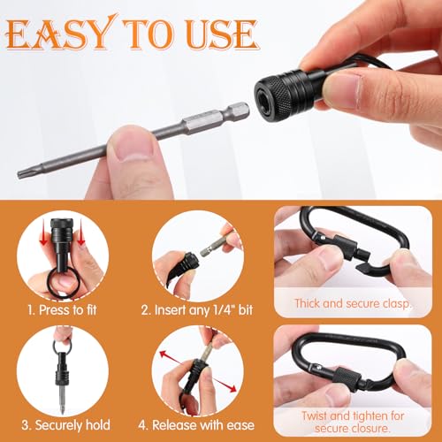 Image of Threlaco 24 Pcs Bit Holder Keychain, 1 /4 3 /8 1 /2 Socket Hex Shank, Black