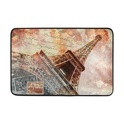 Use7 Vintage Tour Eiffel France Paillasson d'entrée intérieur extérieur Tapis de Sol de Salle de Bain 60 x 40 cm