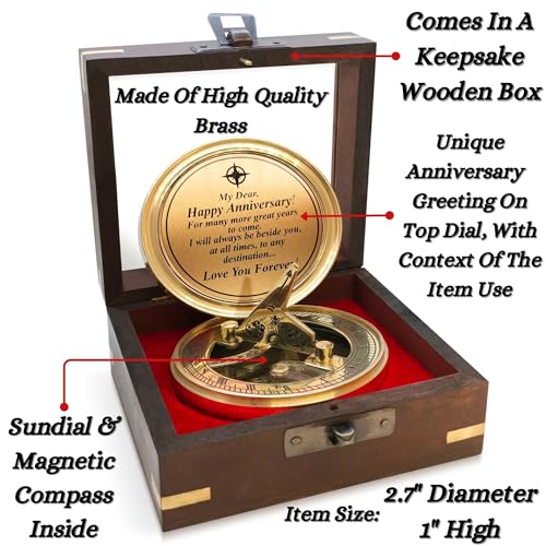 image for OakiWay Anniversary Sundial Compass Gift for Him or Her - Unique Gift 