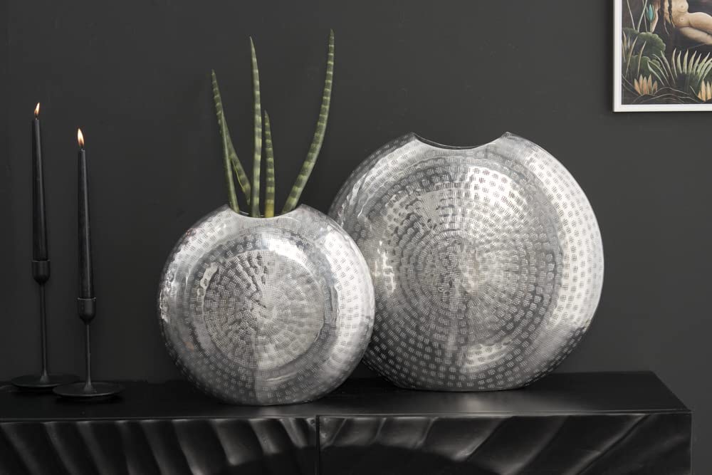 Elegantes Vasen 2er Set Oriental 44cm Silber Hammerschlag Design Vase Dekovasen Wohnaccessoire Dekoration