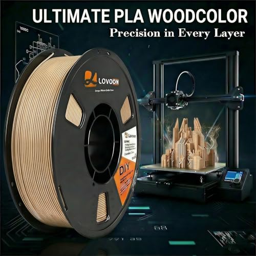 Image of LOVOON PLA Filament 1KG, 1.75mm 3D Printer Filament Dimensional Accuracy + /- 0.02mm, Neatly Wound 3D Printing Filament, Fits Most FDM 3D Printers, 1KG Spool (2.2lbs), Wood Color