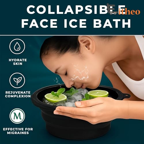 Image of Eitheo Silicone Face Bowl for Ice with Built-In Ice Tray | Collapsible Ice Facial Bowl for Face Ice Bath | Portable Foldable BPA-Free Facial Ice Plunge Tub for Home Skincare | Ice Water Facial Bowl for Men & Women (Black)