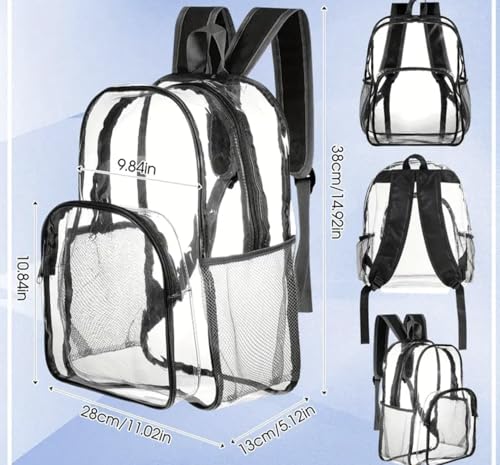 Transparent Backpack, With Water-Resistant PVC Plastic Material and Ruggedly Reinforced Shoulder Straps, Clear - Large Capacity for College Workplace - Black/Transparent3