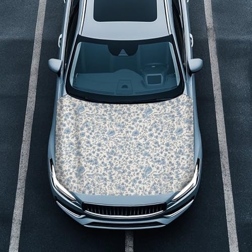 Image of Ditsy Floral Car Hood Protector, Blue Wildflower Can be Washed Automotive Exterior Accessories, Countryside Flower Car Hood Decoration and Protection(3X5FT)