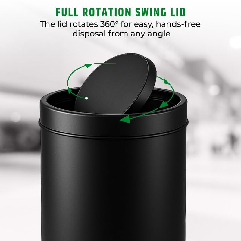 Image of Robustt Swing Lid Dustbin - 60L | Black Stainless Steel Trash Can | 12 Inch (W) x 28 Inch (H) | Swing lid dustbin with removable lid| For Kitchen, Bathroom, Office & Commercial Use - Pack of 1
