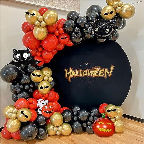 Image of 6.5ft Black Round Backdrop Cover Black Arch Backdrop Photography Balloon Birthday Photo Backdrop for Halloween Party Baby Shower Decor