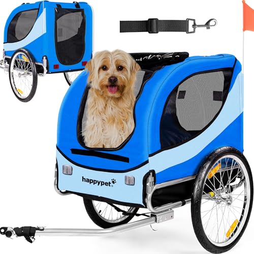 HAPPYPET Hundefahrradanhänger mit Anhängerkupplung - mit Luftreifen, klappbar, Fahrradanhänger Anhänger für Hunde Hundeanhänger Hundebuggy, bis Mittelgroße Hunde, Max. 40 kg, Navy Blau
