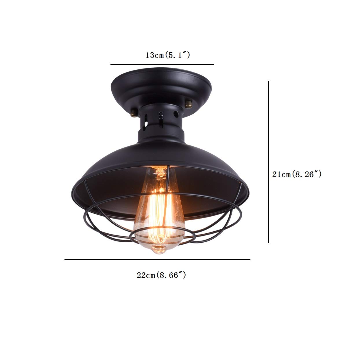 Qcyuui Rustykalna lampa sufitowa czarna, E27 Mini Lampa wisząca Częściowo podtynkowa z metalową klatką przemysłową, Oprawa sufitowa w stylu wiejskim do przedpokoju Schody Foyer Kuchnia Weranda Weranda