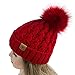 PAGE ONE Womens Winter Ribbed Beanie Crossed Cap Chunky Cable Knit Pompom Soft Warm Hat Red