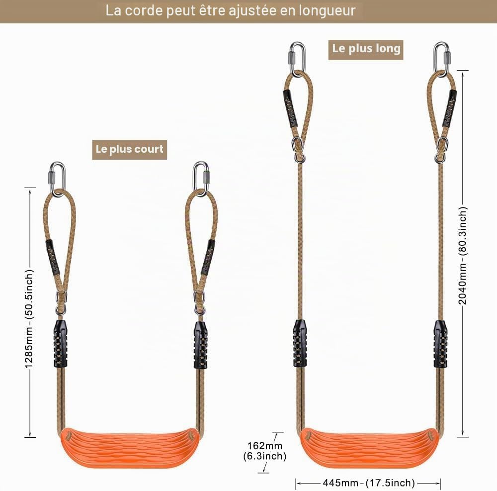 BeneLabel Balancoire Extérieur, Siège Balançoire Arbre Interieur Plastique Dur Balancoire avec Réglable Corde 130-200cm Mousqueton Pour Bébé/Enfant/Adulte/Adolescent, Ondulations de l'eau Orange/113kg