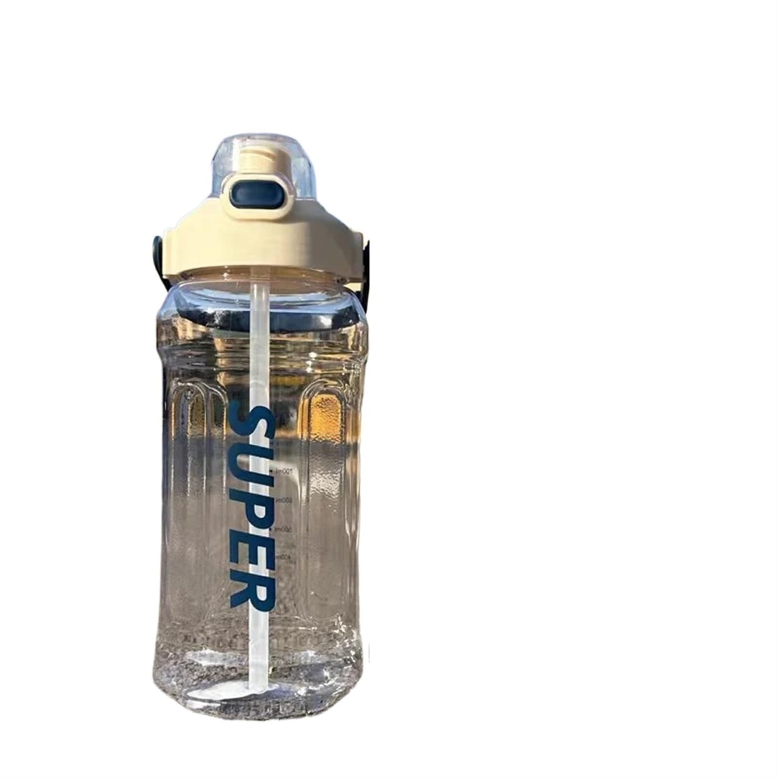 Sportflasche 1500/2000ML Water Bottle with Straw Outdoor Sports Drinking Bottles Large Capacity Plastic Cup Fitness(2000ml White)