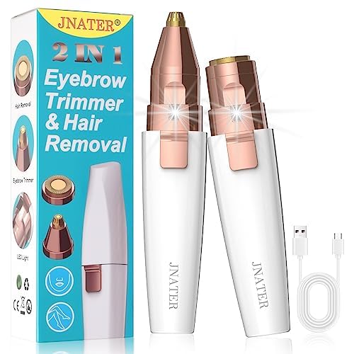 Eyebrow Trimmer, Facial Hair Removal for Women, 2 in 1 Rechargeable Eyebrow Razor & Painless Hair Remover Kit, Hair Removal Device for Eyebrows, Peach Fuzz, Lips, Arms, Legs with Light (Rose Gold?