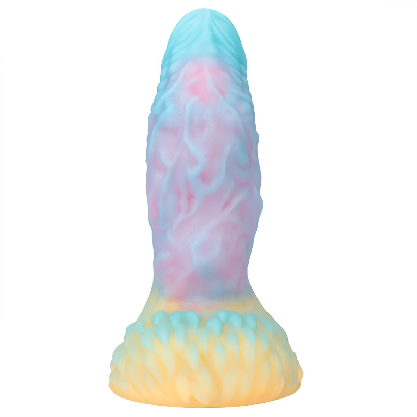 7.72 Inch Pink Yellow uminous Realistic Dildo with Strong Suction Cup, Double Liquid Silicone Realistic Dildo Fake Penis Adult Sex Toy for Man Woman - L: L