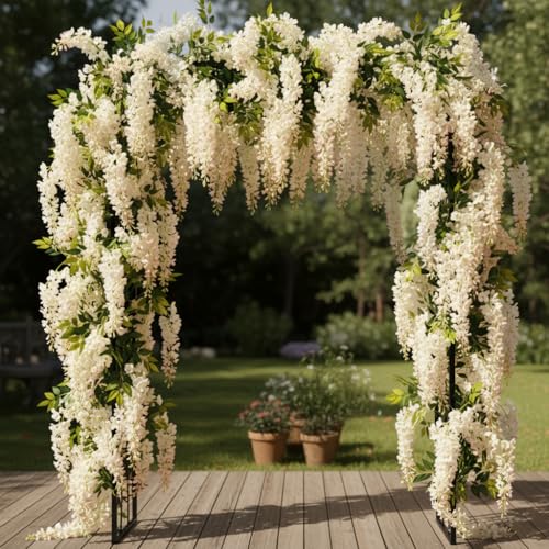 Image of Party Propz Ivory Wisteria Artificial Flowers for Decoration - 12Pcs (3.6ft), Money Plant Artificial Leaves- 2Pcs(8ft), Haldi Decoration Items for Home Decor, Flowers for Decorations Backdrop