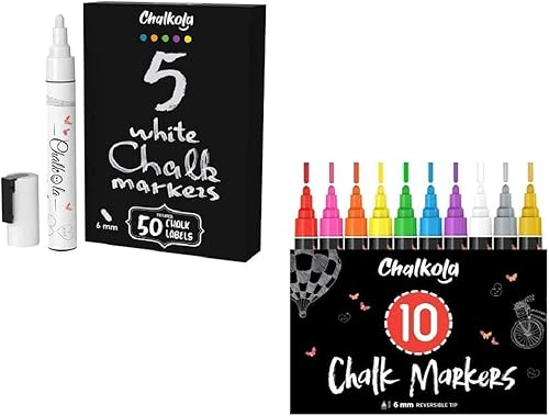 Paquete de marcadores de tiza para principiantes, 5 blancos + 10 colores llamativos