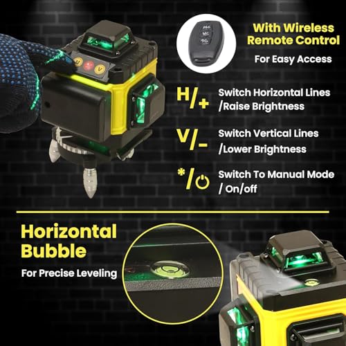Image of TOMAHAWK LEV-1616-16 Lines Green Laser Level Pro - 4x360 4D Green Cross Self-Levelling Professional Laser Line for Construction with Two 360 Vertical /Horizontal Laser Level
