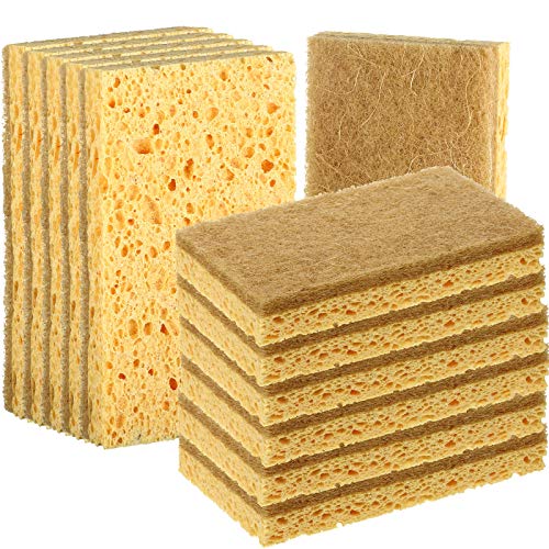 Natural Scrub Sponge Palm Fiber Dish Scrubbing Sponge with Non Scratch Cellulose Sponge Double Sided No Smell Kitchen Planted Based Dishwashing Cleaning Scrubber (12)