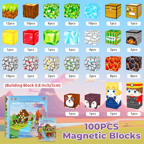 magnetic blocks magnetic tiles building blocks magnet cubes toddler kids toys sensory stem toys for 3-5 4-6 5-7 6-8 year old boys girls easter birthday gifts travel outdoor kids games 08in2cm