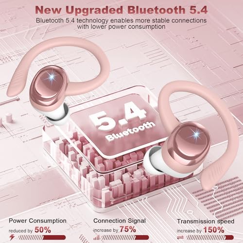 Image of Wireless Earbuds Bluetooth 5.4 Headphones Sport, 2025 Bluetooth Earbuds with Earhooks, 50H Stereo Over Ear Buds, Earphone with 4 ENC Noise Canceling Mic, IP7 Waterproof Headset for Running /Gym /Workout