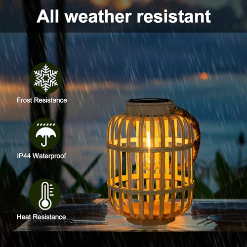 pearlstar Outdoor Solar Lanterns Light Rattan Natural Lantern with Handle for Hanging or Table Lamp for Patio Yard Garden Wedding Home Decoration, Edison Bulb, Auto on/Off (Style 4) by pearlstar - Image 3