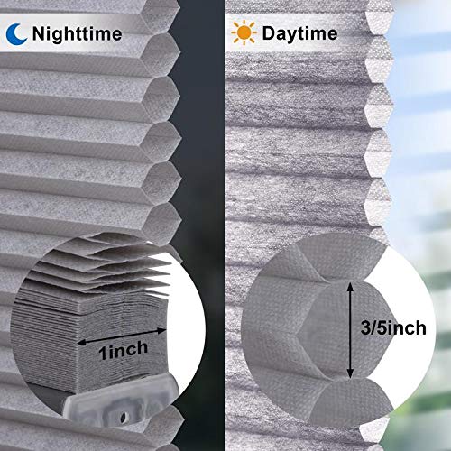 Lazblinds Cordless Cellular Shades No Tools No Drill Light Filtering Cellular Blinds For Window Size 22'' W X 64'' H, Dovy Grey #TOP2