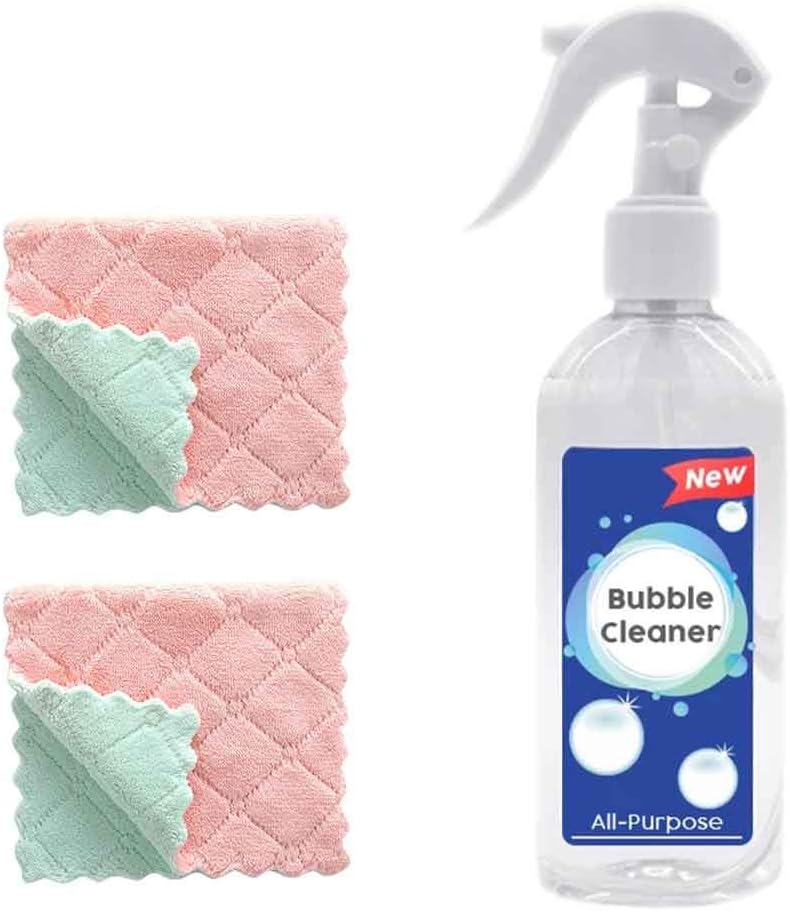 TUU Kitchen Grease Bubble Cleaner, Magic Multi-Purpose Foam Cleaning Spray, More Grease Remover for Home (1 x All-Purpose Bubble Cleaner,2 x Cleaning Towel)