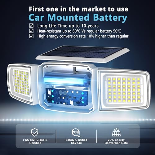 Télécommande pour lampe solaire blanche extérieure à 3 têtes orientables