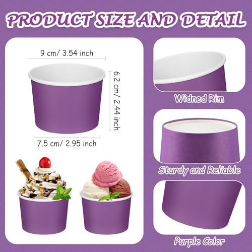 Image of Nuenen 300 Pcs 8 oz Summer Ice Cream Paper Cups Bulk Disposable Dessert Cups Solid Color Paper Dessert Bowls for Snack Sundae Spring Party Favors Ice Cream Bar Supplies (Purple)