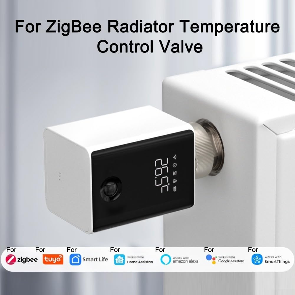 Tête Thermostatique Connectée pour zigbee 3.0 M30x1.5 pour Radiateur Eau Chaude avec Détection Fenêtre Ouverte et Verrouillage Enfant Compatible pour tuya pour Smart Life pour alexa Google Home