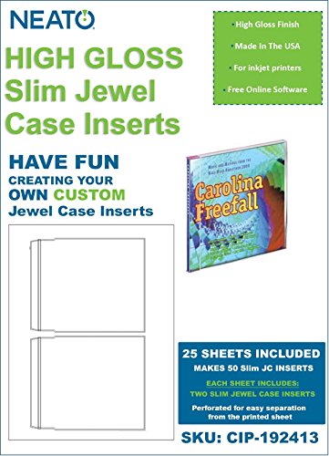 Neato High Gloss CD DVD Slim Jewel Case Inserts - 25 Sheets 50