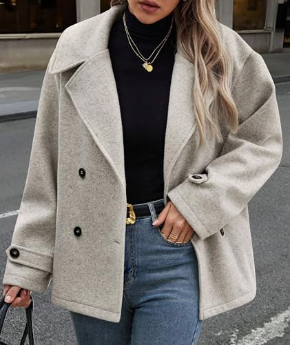 ECDAHICC Womens Wool Blend Lapel Coat Fall Winter Pea Coat Double Breasted Blazer Jackets Fashion Coat3