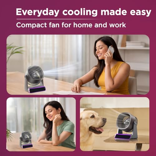 Image of EcoLink Tiny Tornado Mini Fan (Grey Purple) | Compact & Portable Personal Fan | Powerful Airflow | USB Rechargeable | Quiet Cooling for Home, Office & Travel | Pack of 1