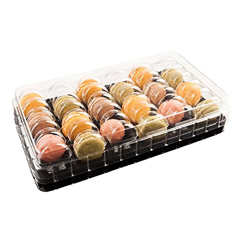 13.2 x 11 x 2 Inch Macaron Containers, 100 Shockproof Macaron Boxes - Fits 36 Macarons, With Clear Lids, Black Plastic Macaron Packaging, Use At Bakeries or Parties, For Displaying or Gifting Macarons