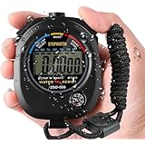LSOAPCZS(小さな店)ストップウォッチスポーツデジタルクロックタイマー防水高精度ストップウォッチトライアルおよびトレーニングコーチ使用ストラップとバッテリー付き2つの日付表示1