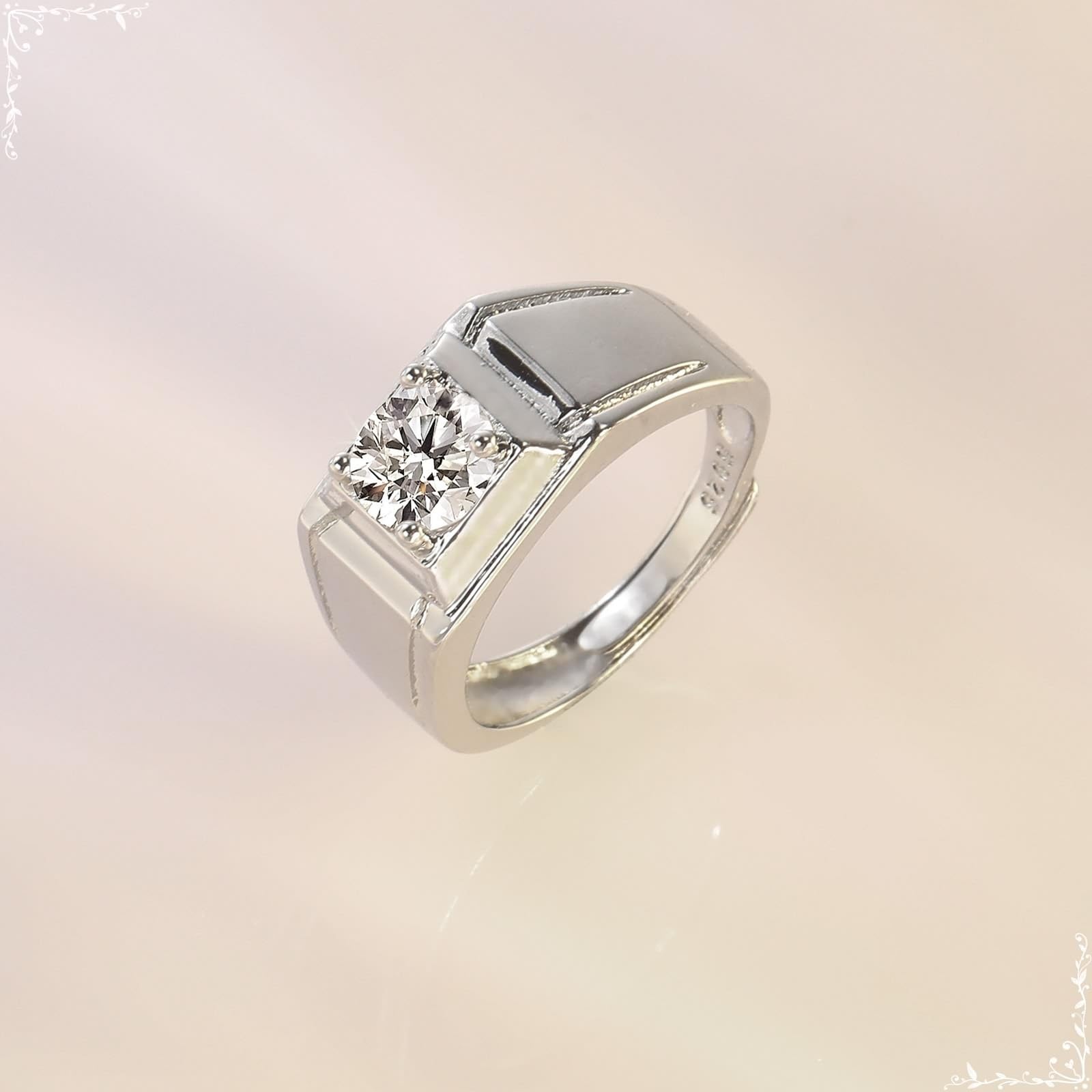 Wycian Anillos de boda para hombre, anillo de plata de 18 quilates, oro blanco de 18 quilates, moissanita, talla 54 (17,2), clásico para lesbianas, graduación grabada