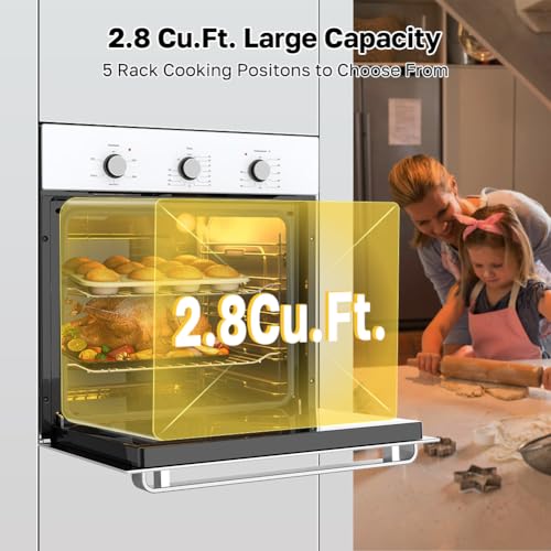 Image of 24 inch Single Wall Oven, ThermoMate 2.8 Cu.ft. Electric Wall Oven with 5 Cooking Functions, White Built-in Ovens with Mechanical Knobs Control, ETL Certified