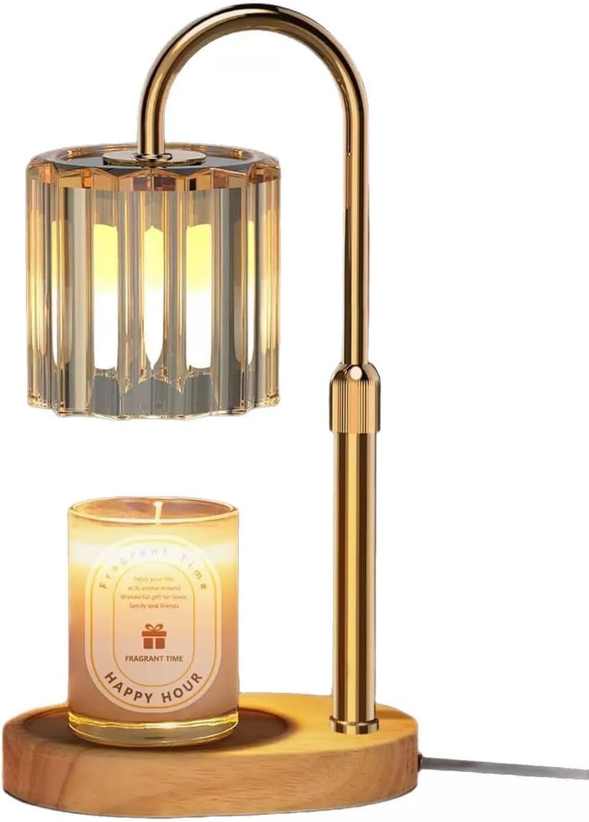 Handmade Vintage Candle Warmer Lamp with Adjustable Height, Dimmer & Timer, Glass Lampshade, 2 GU10 Bulbs Included, Electric Wax Melt Aroma Warmer for Home Décor