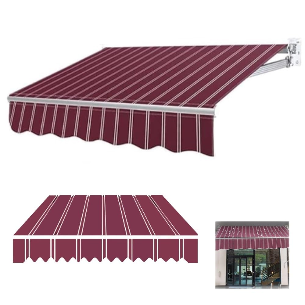 GJZQDKX Replacement Striped Burgundy Canopy Fabric 1020 Feet Outdoor Retractable Awning Cover Sunshade for Doors and Windows WeatherResistant Easy Installation