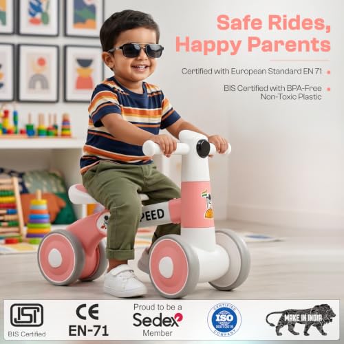 Image of Toyzone Impex Pvt Ltd Toyzone Balance Bicycle Pink |Bicycle Ride On|Push Cycle with Music & Lights |Manual Mini Ride on for Boys & Girls|Sturdy First Riding Toy | Kids