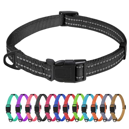TagME Collare per Cani in Nylon Riflettente, Fibbia Staccabile Durevole, Collari Di Sicurezza Regolabili per Cani Di Taglia Piccola, Nero, Larghezza 1.5 cm