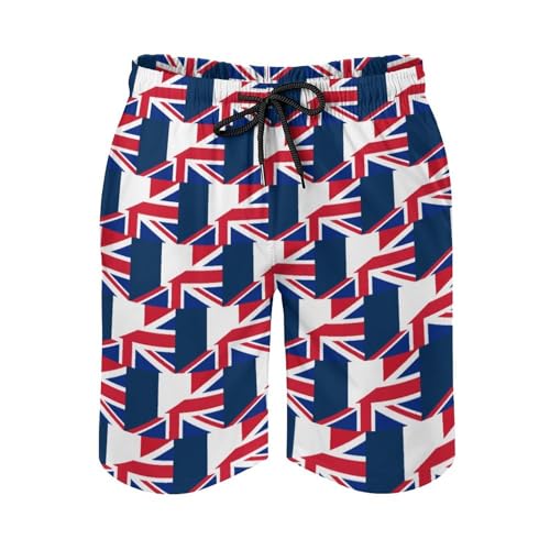 Flag of France and United Kingdom Mens Swim Trunks Quick Dry Beach Swimming Shorts with Mesh Lining and Pockets3