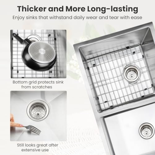 Image of SANYCASA 30 Inch Double Bowl Kitchen Sinks with Quick Drain Slope - 11 Gauge (3mm) 304 Stainless Steel Undermount Kitchen Sink with Accessories